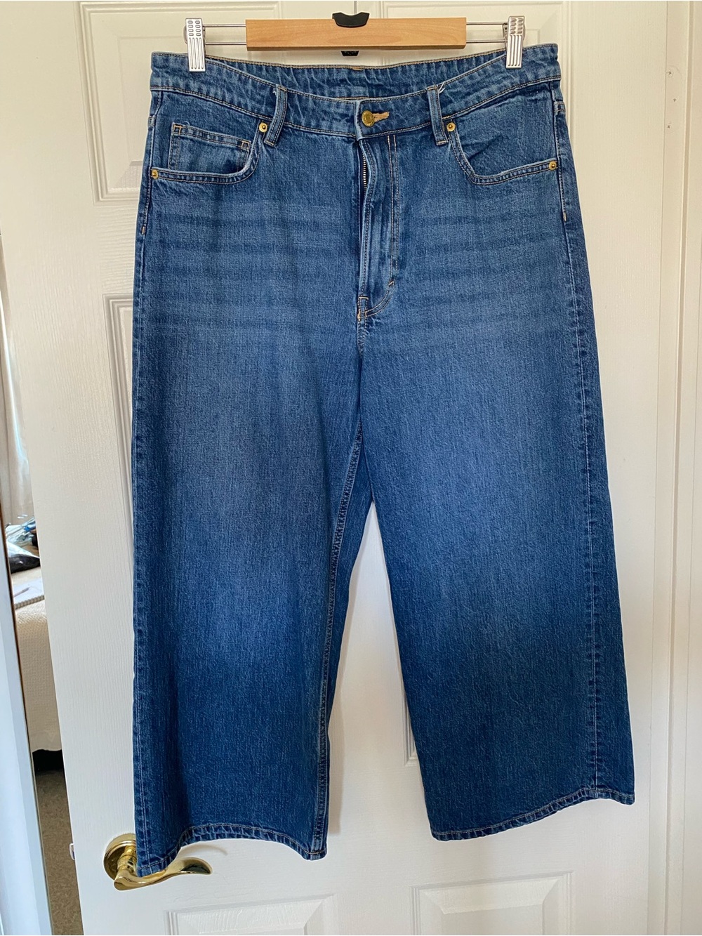 H&M Women's Cropped Wide-Leg Blue Denim Jeans